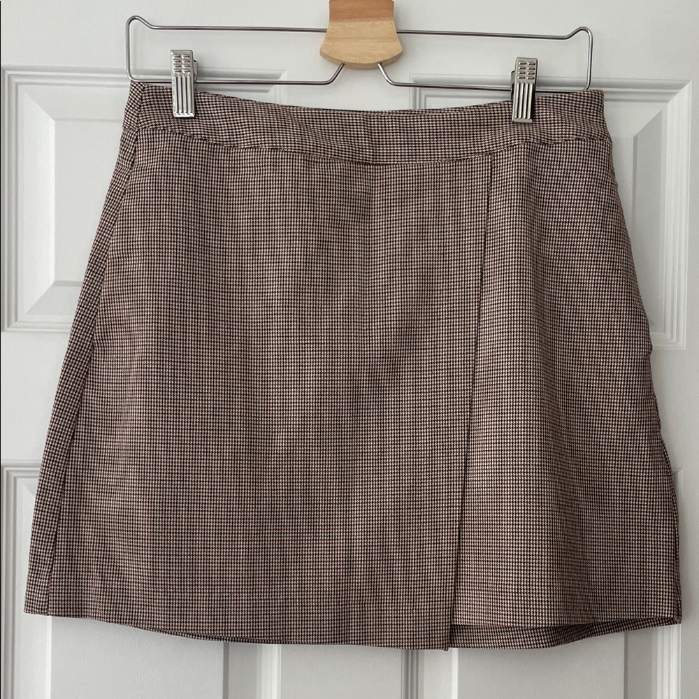 Brown Houndstooth Mini Skirt